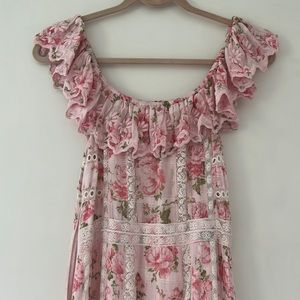 Loveshackfancy long / maxi floral pink and white dress. size 2 with side zipper.